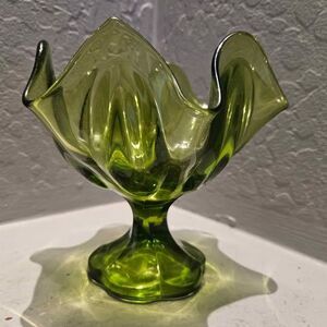 Vintage Viking Swung Green Glass Pedestal Vase 5" x 5"